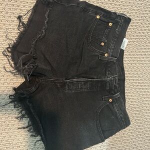 Black Denim Frayed Shorts